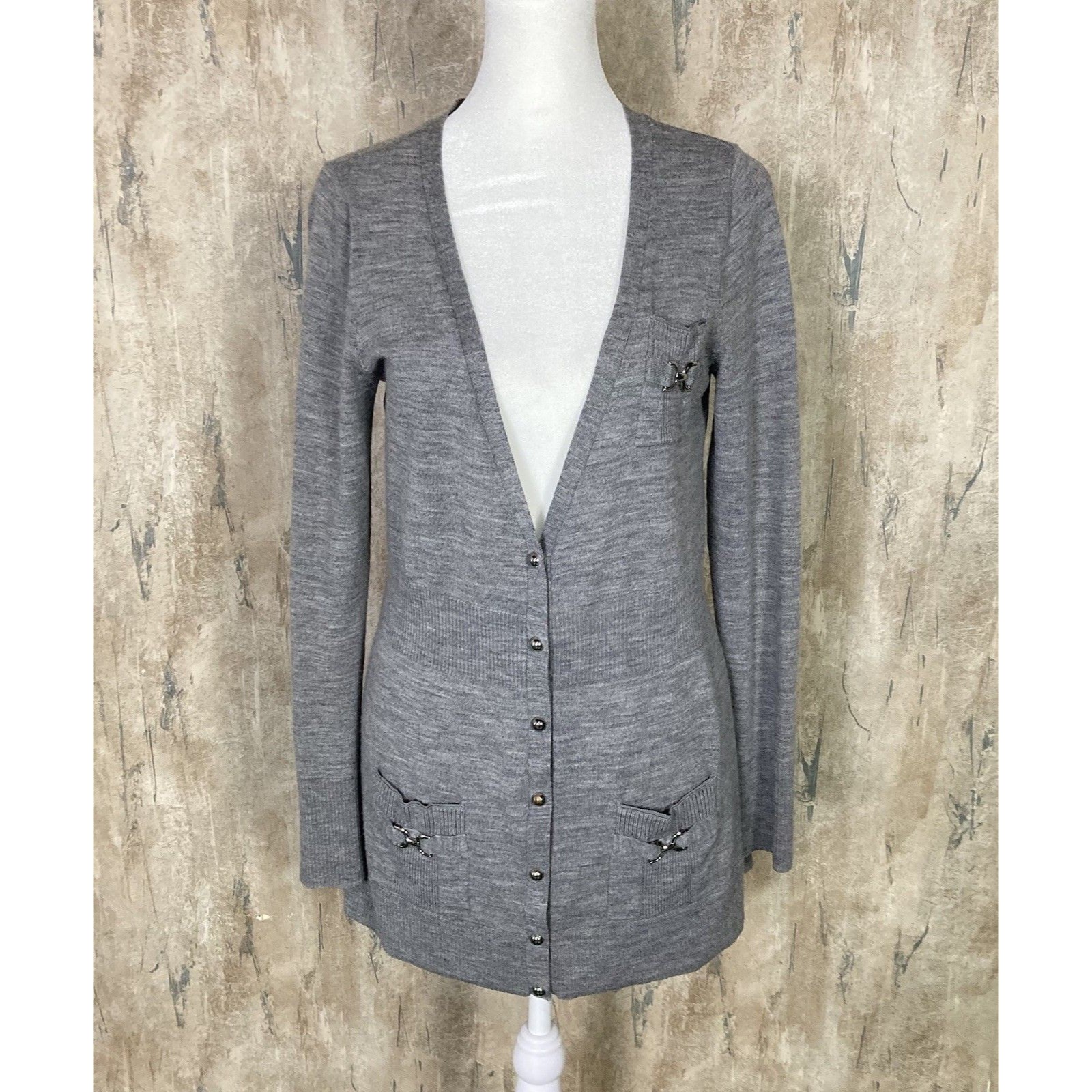 White House Black Market Cardigan Sz Medium Merino Wool Euc
